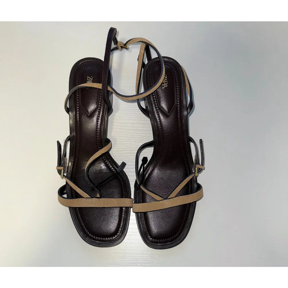 Zara Strappy Suede Heeled Sandals Size 39EU 8 US - Picture 5 of 8